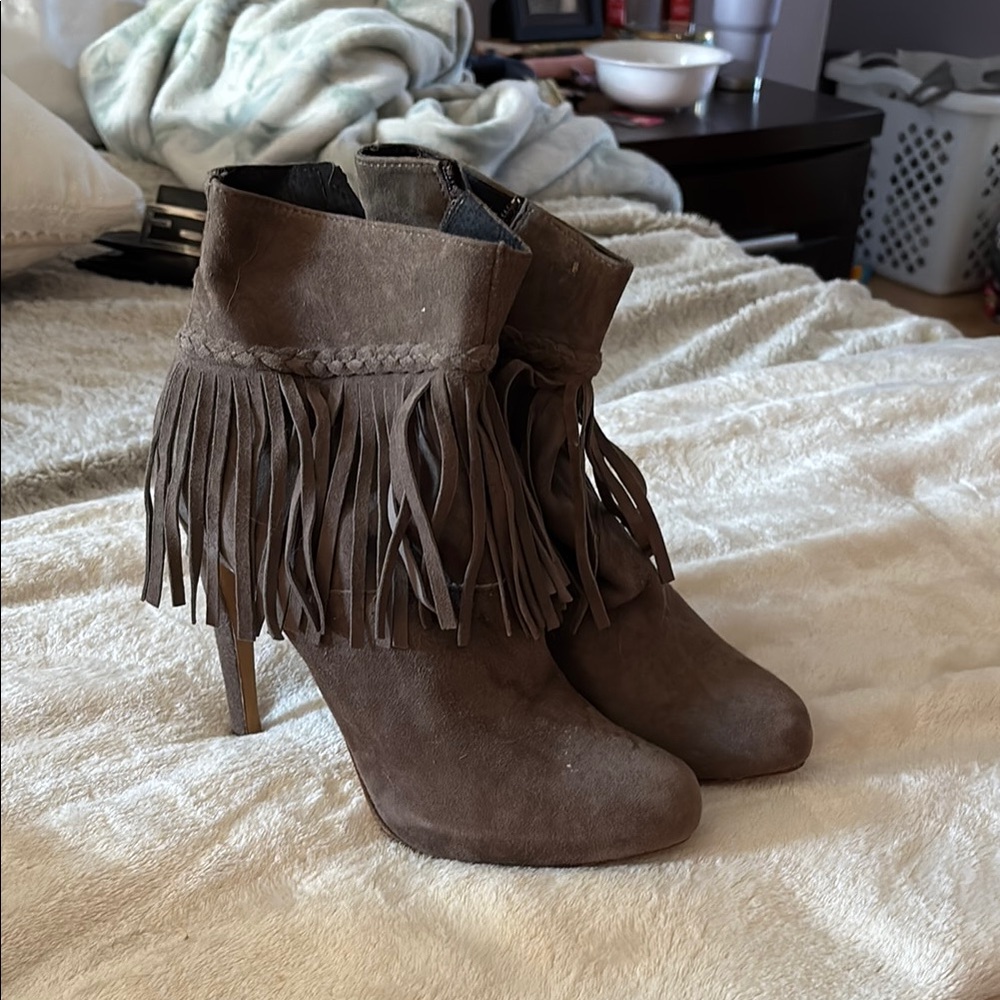 Fringe Ankle Boots - Brown